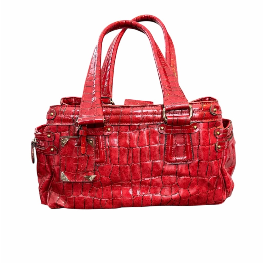 Vintage Liz Claiborne Red Crocodile Embossed Vegan Leather Shoulder Bag